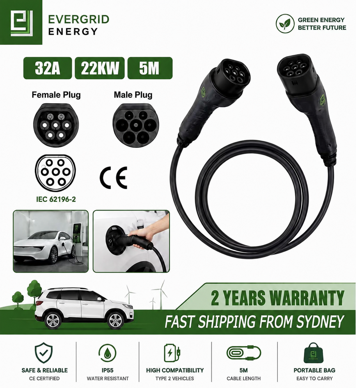 22Kw EV Type2 Charging Cable